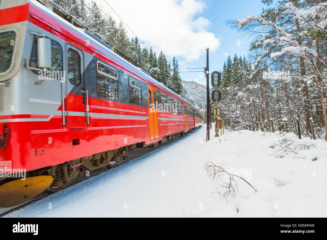 Train Oslo - Bergen in mountains. Norway. Stock Photo