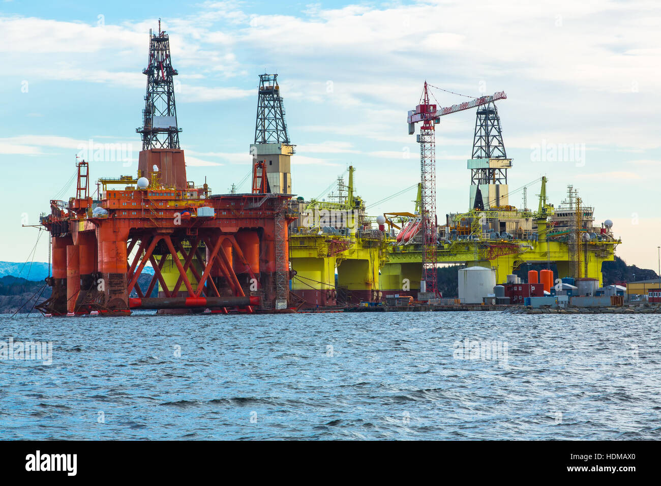 Oil platforms under maintenance near Bergen, Norway Stock Photo