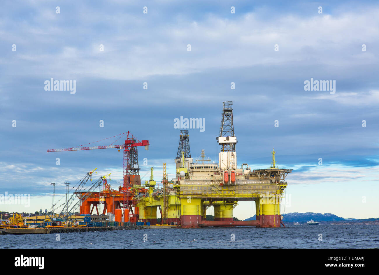 Oil platforms under maintenance near Bergen, Norway Stock Photo