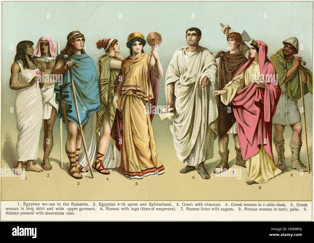 Antique 17 Chromolithgraph Showing Costumes From Ancient Times Stock Photo Alamy