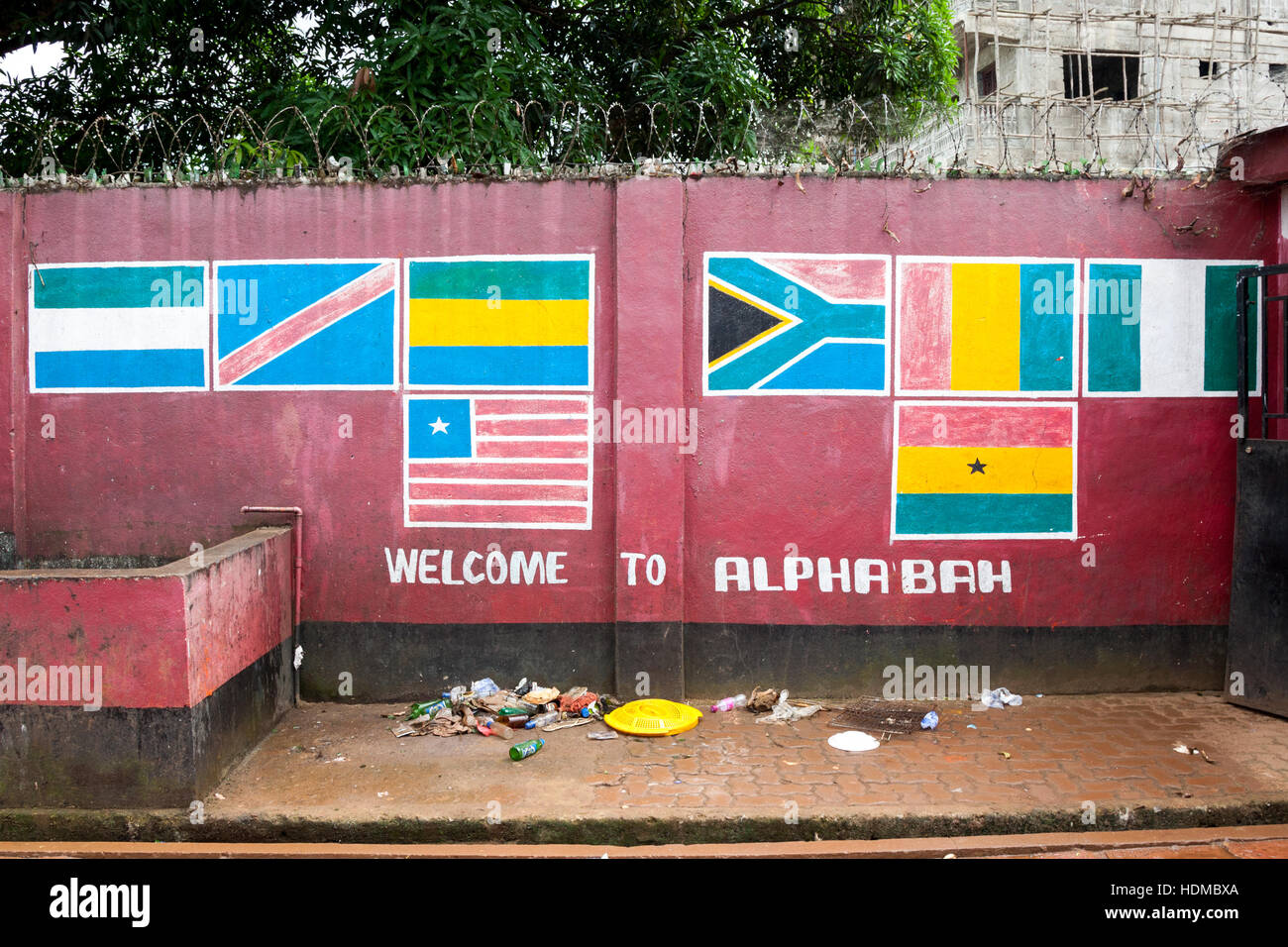 Wall decoration with flags in Sierra Leone Stock Photo