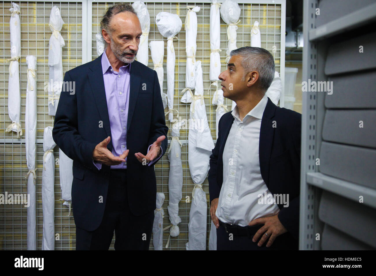 Mayor of London Sadiq Khan visiting the Black Cultural Archives (BCA) in Brixton, London, to see the 'Rights of Passage: A Century of People Power' exhibition during Black History Month.  Featuring: Sadiq Khan, Paul Reid Where: London, United Kingdom When Stock Photo