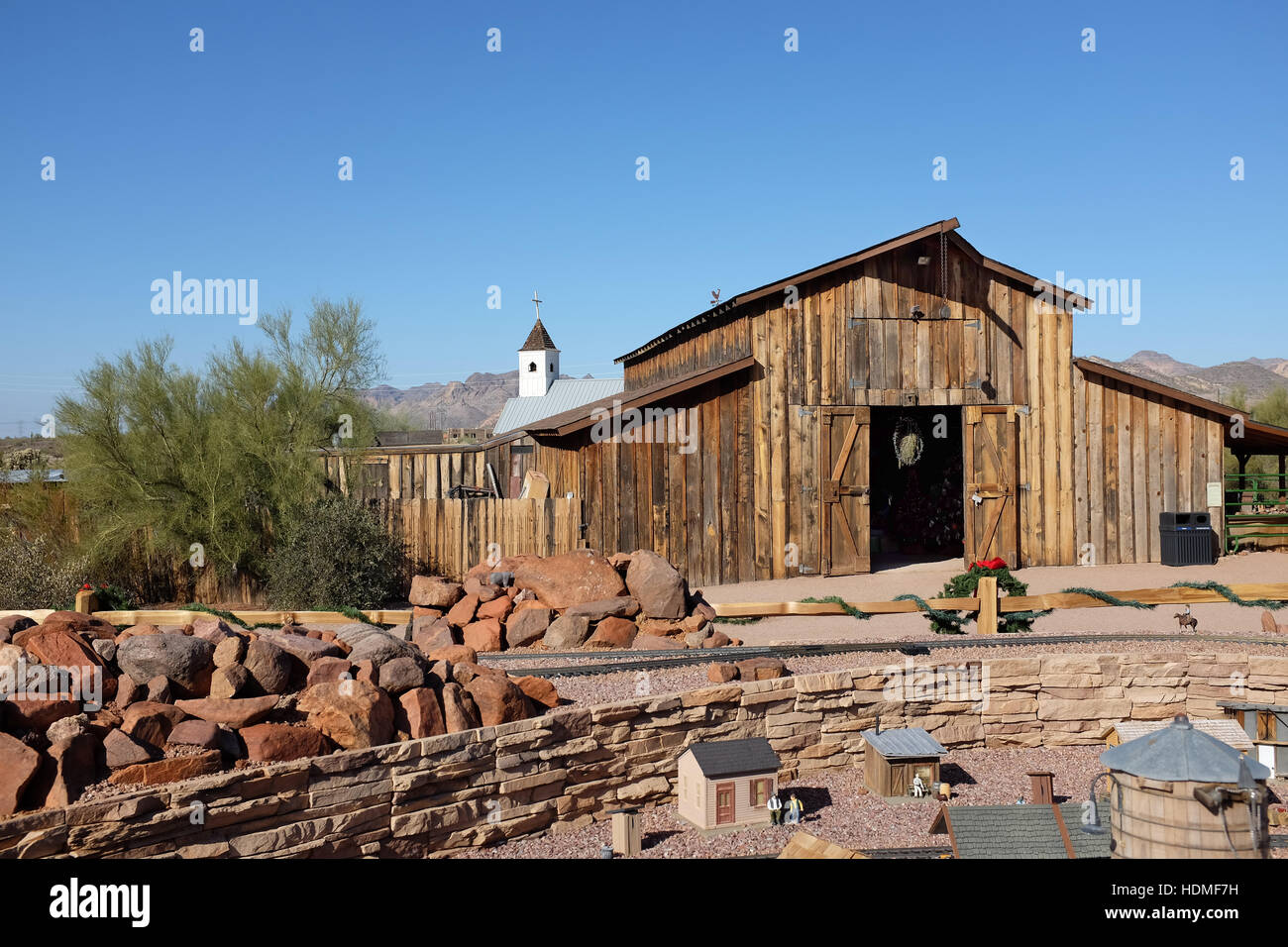 Apacheland Barn and Model Railroad with the Elvis Memorial Chapel in