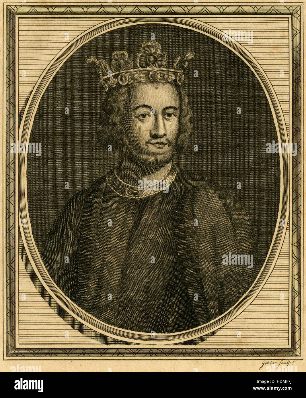 Antique 1787 engraving, depicting John, King of England. John (1166