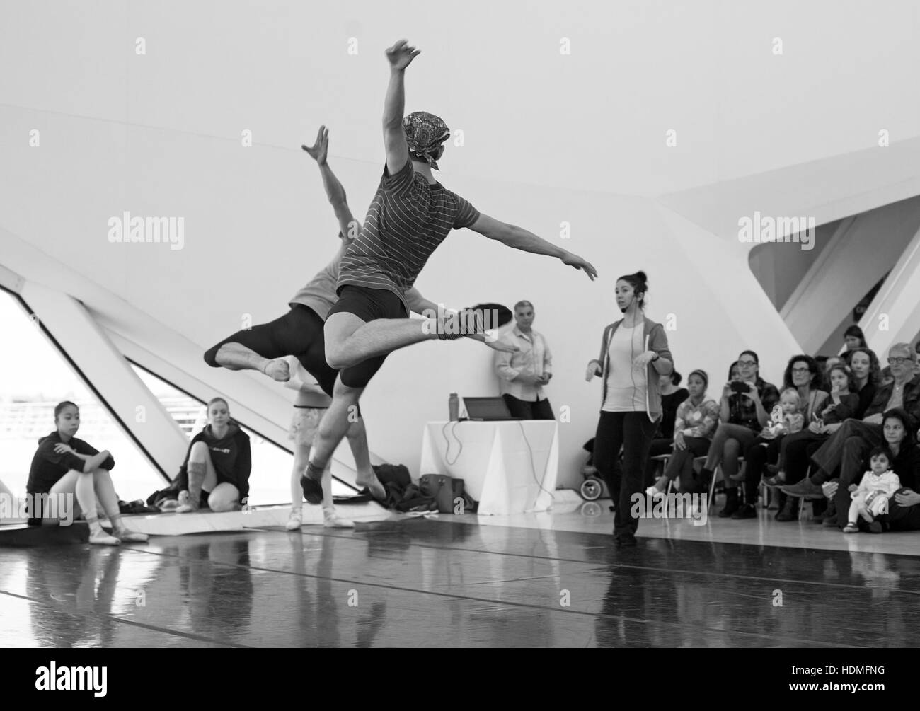 Ballet rehearsals were held at the Calatrava designed addition at the Milwaukee Art Museum in conjunction with an art exhibit. Stock Photo
