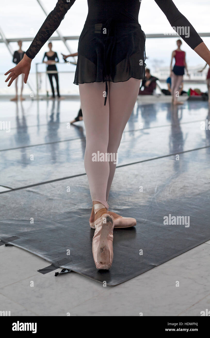 Ballet rehearsals were held at the Calatrava designed addition at the Milwaukee Art Museum in conjunction with an art exhibit. Stock Photo