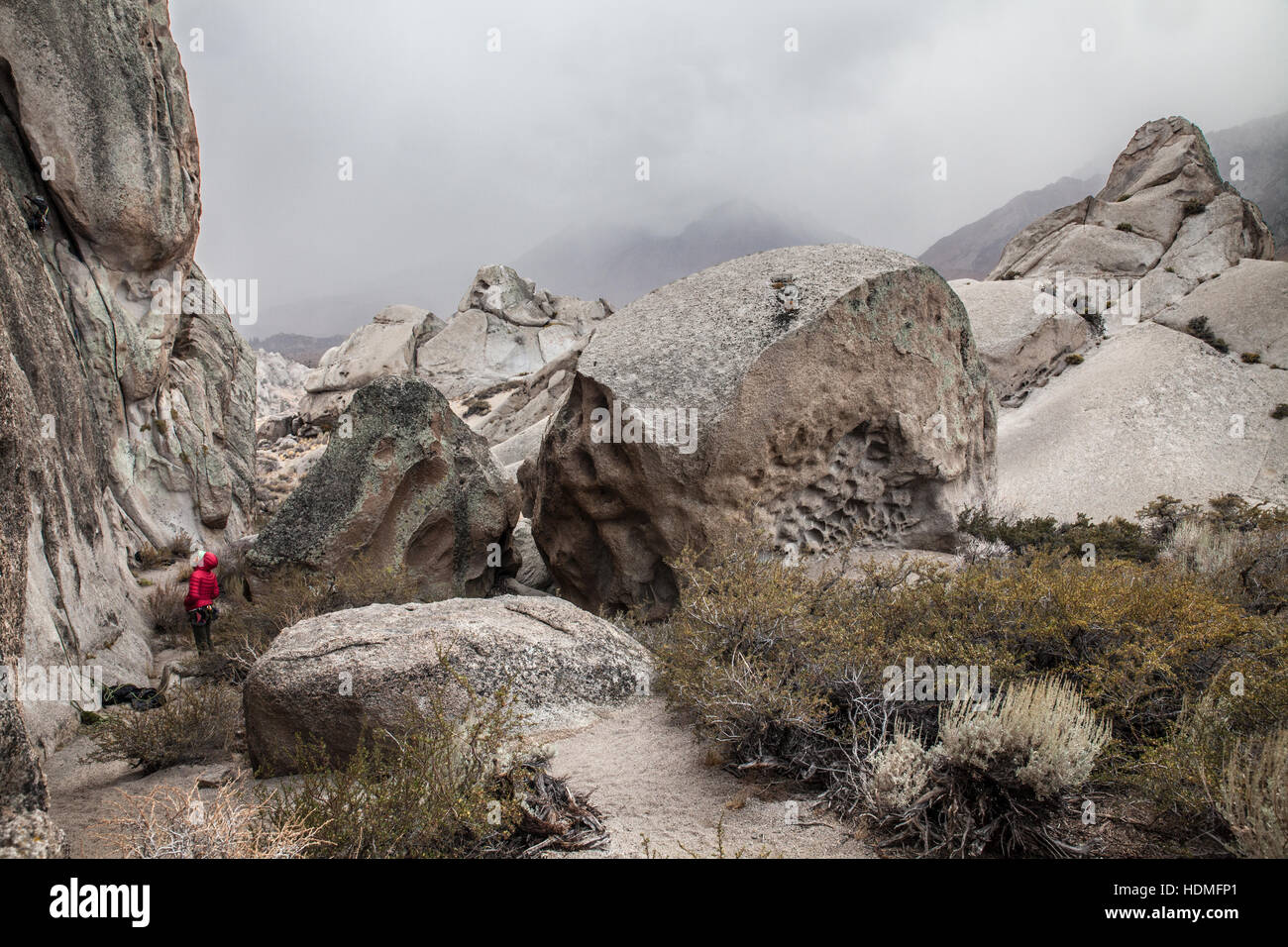 Climbers in a boulder field near Bishop, California Stock Photo
