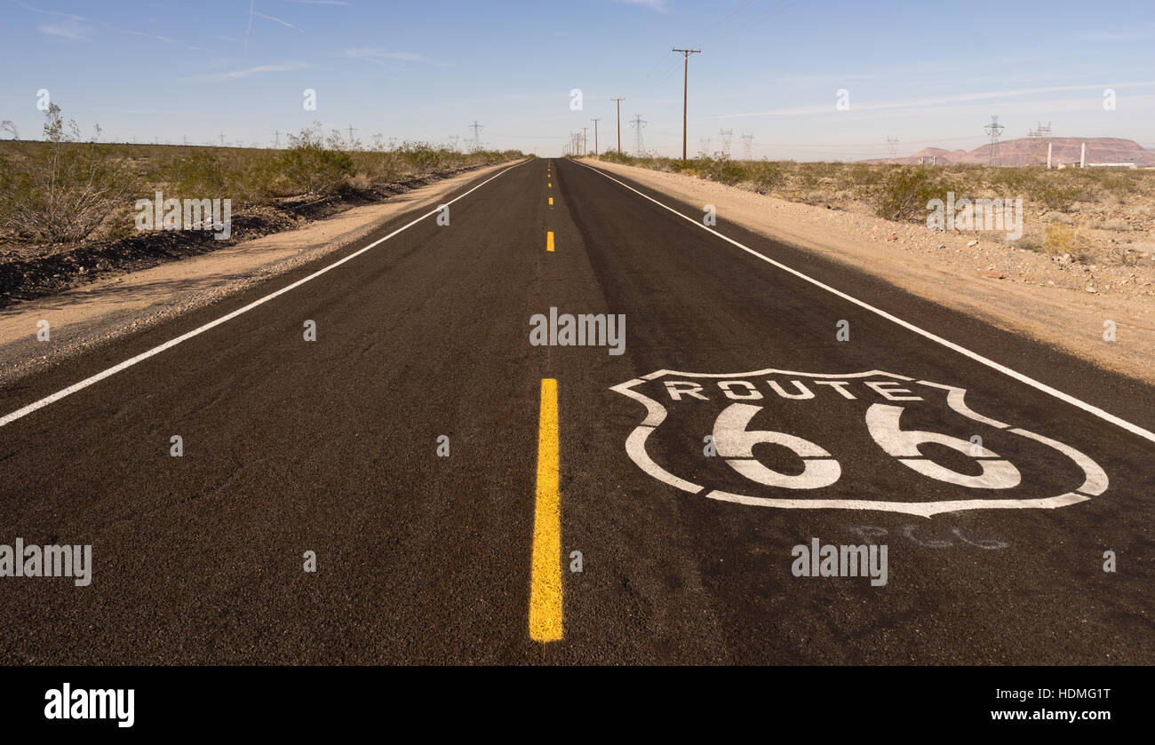 Rural Route 66 Two Lane Historic Highway Cracked Asphalt Stock Photo