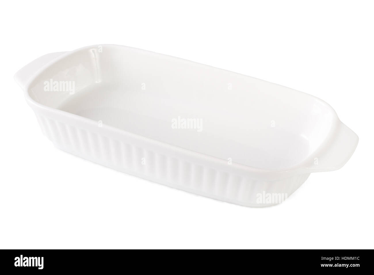 White baking dish empty isolated on white background. Horizontal close-up Stock Photo