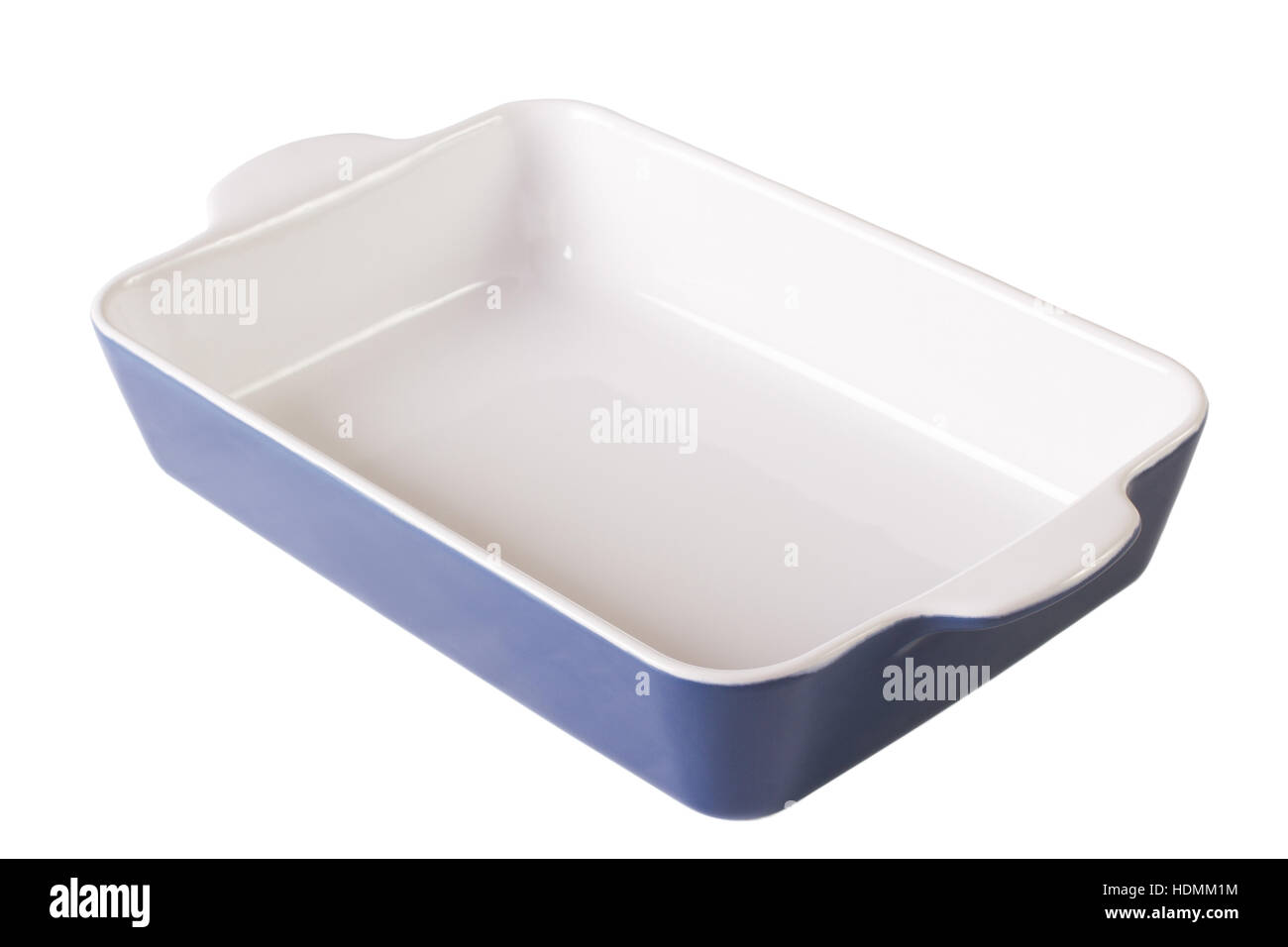 Blue baking dish empty isolated on white background. Horizontal close-up  Stock Photo - Alamy