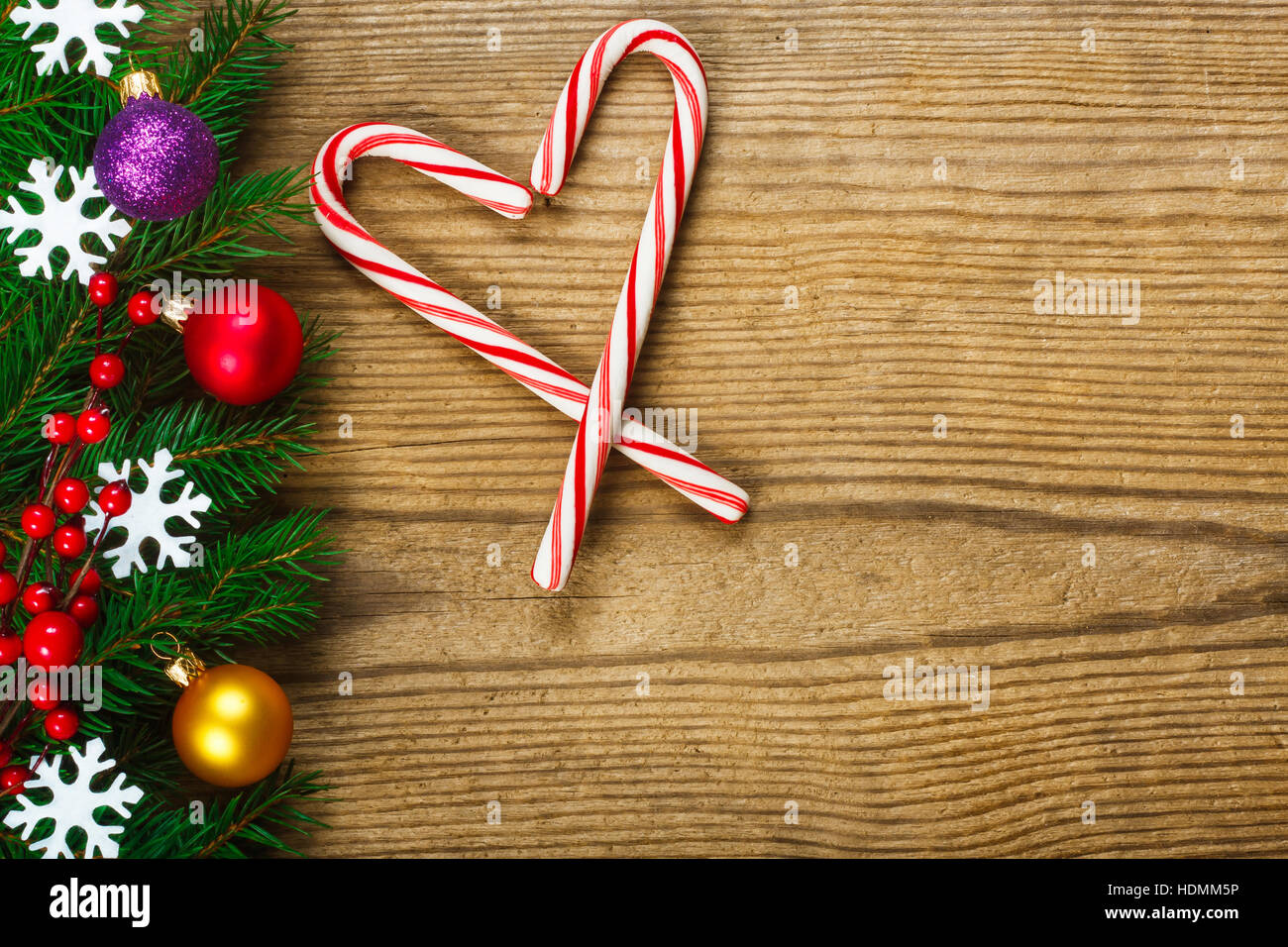 Christmas background - Christmas decorations on wooden table Stock Photo