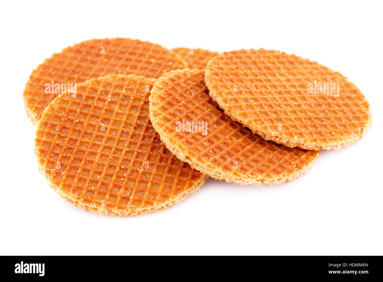 Round waffles isolated on white background. Stock Photo