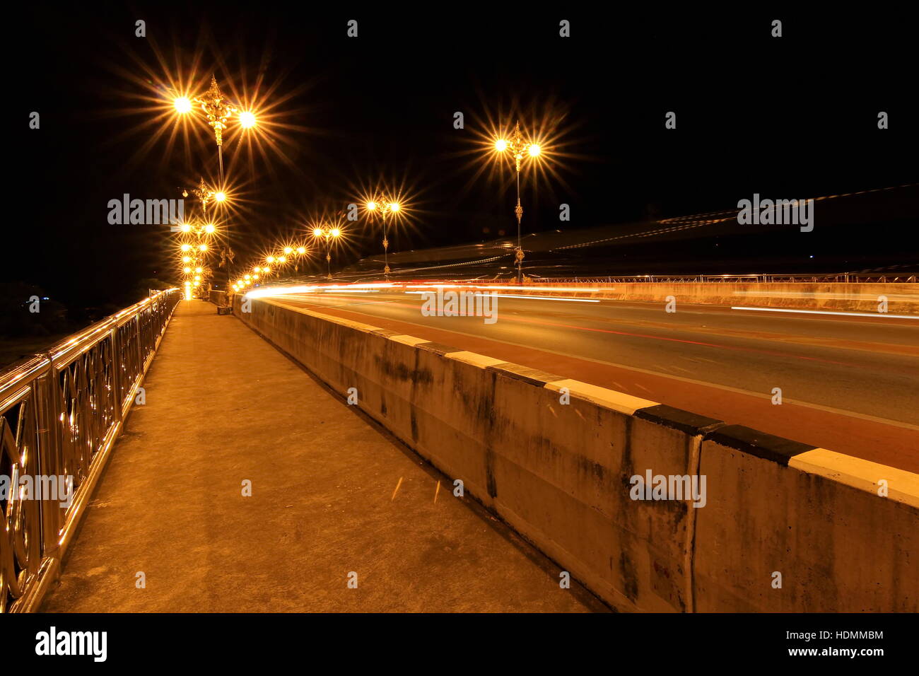 Nightscape of Phaya Mang Rai Bridge in Chiang Rai, Thailand Stock Photo