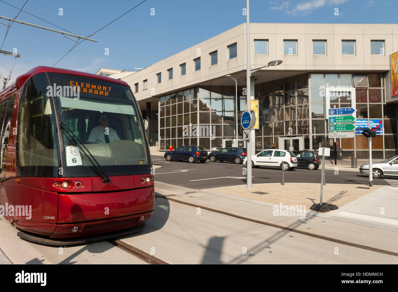 The tram line, Place Delille, Clermont-Ferrand. Stock Photo