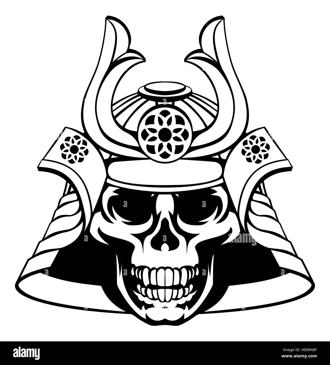 Skull samurai with mask and helmet with a skeletal face Stock Photo