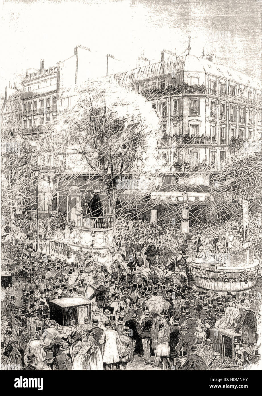 The Mi-Carême in Paris - Parade of the cavalcade on the grand boulevards, L'Illustration, 18 March 1893. Stock Photo