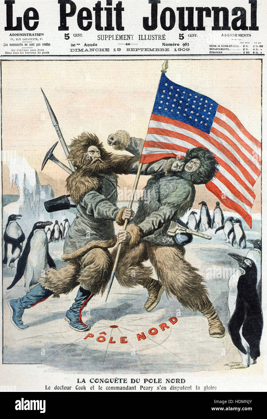 'Le Petit Journal', Paris, 1909 - Fight between R.E. Peary and F.A.Cook about the discovery of the North Pole Stock Photo