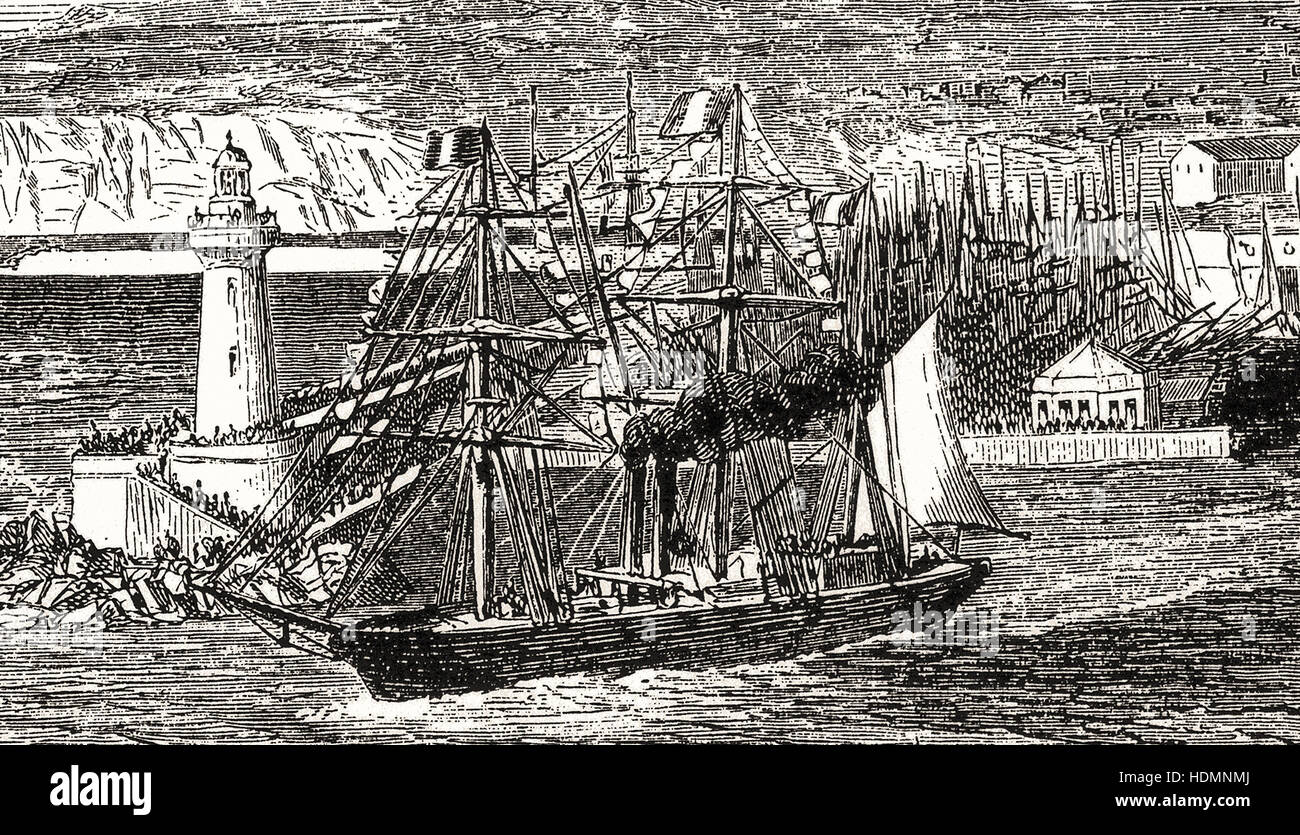 Bateau à vapeur Marseille 1862 - Steam boat Marseille 1862 Stock Photo