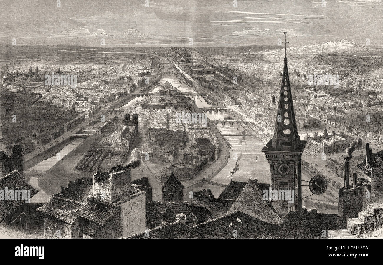 Paris as the crow flies, Illustration, 1852 Stock Photo