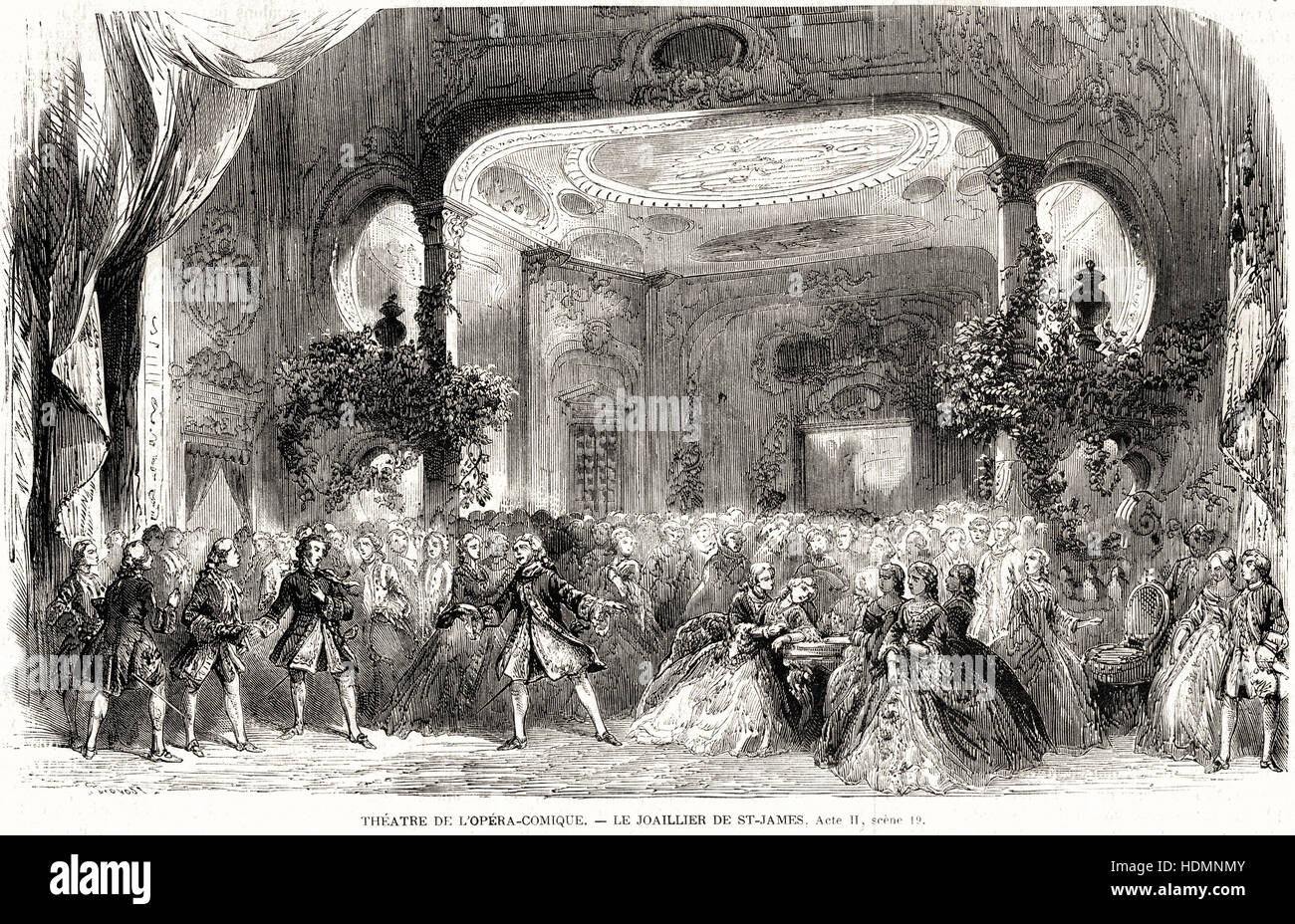 Illustration 1862 engraving Théâtre de l'Opéra-Comique - The Jeweler of St. James Stock Photo