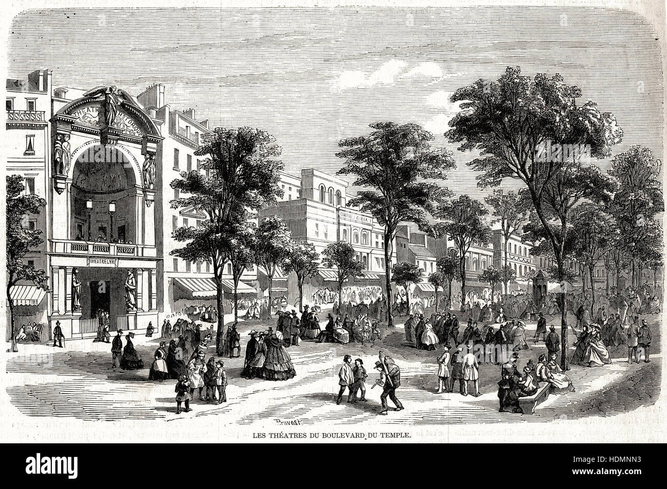 Illustration 1862 engraving The theaters of the Boulevard du Temple Stock Photo