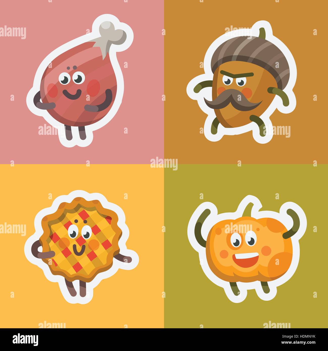 Vector illustration emoticons emoji stickers set on theme of autumn holiday. Autumn emoticons happy thanksgiving day. Different emotions funny pumpkin Stock Vector