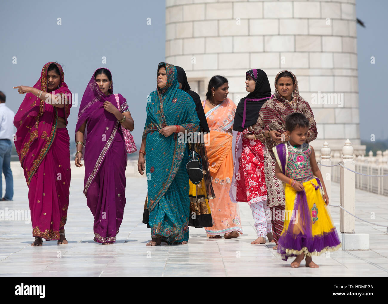 Group of Indian women walking around the Taj Mahal, Agra, Uttar Pradesh,India, Stock Photo