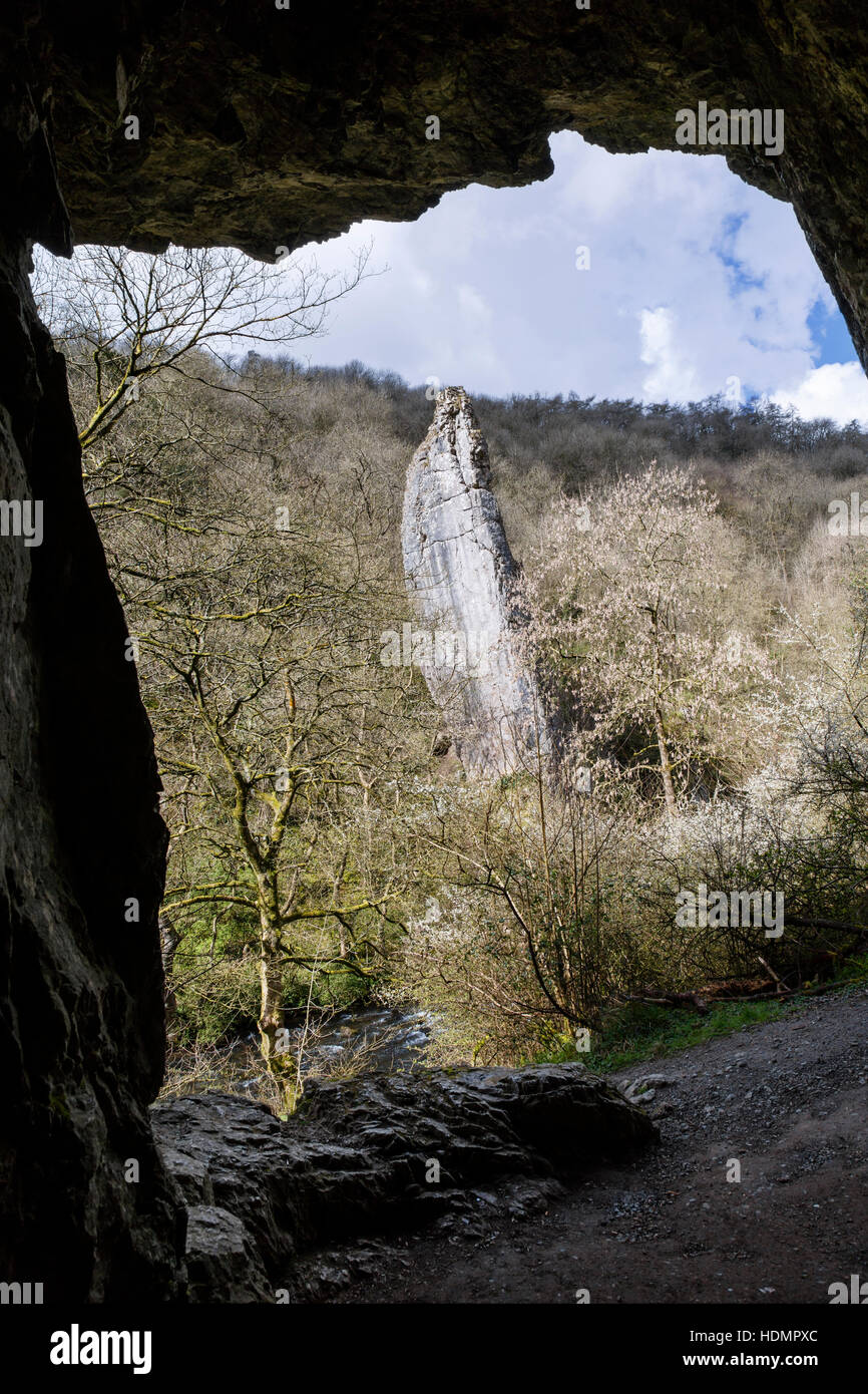 Ilam Rock from Pickering Cave, Dovedale, Peak District National Park ...
