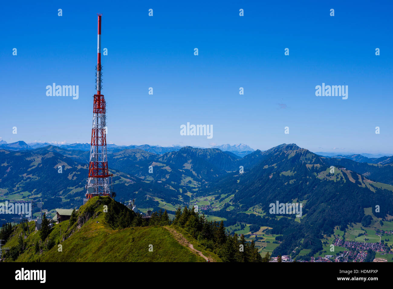 Bayerischer Rundfunk broadcasting station, Grünten, 1738m, Illertal, Allgäu Alps, Allgäu, Bavaria, Germany Stock Photo