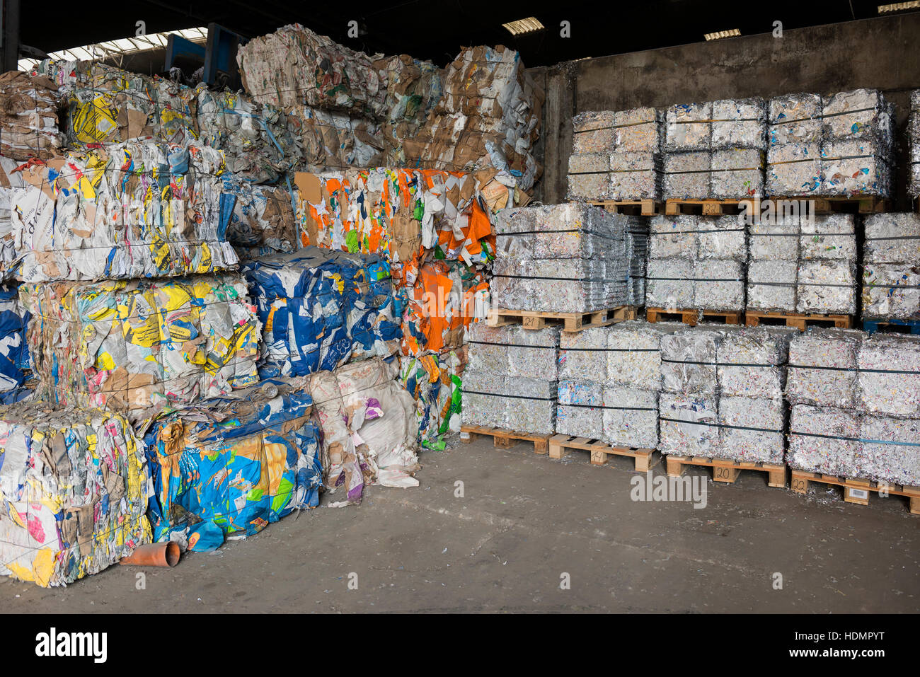 Sorted and baled garbage, plastic, aluminum, paper, recycling Stock Photo
