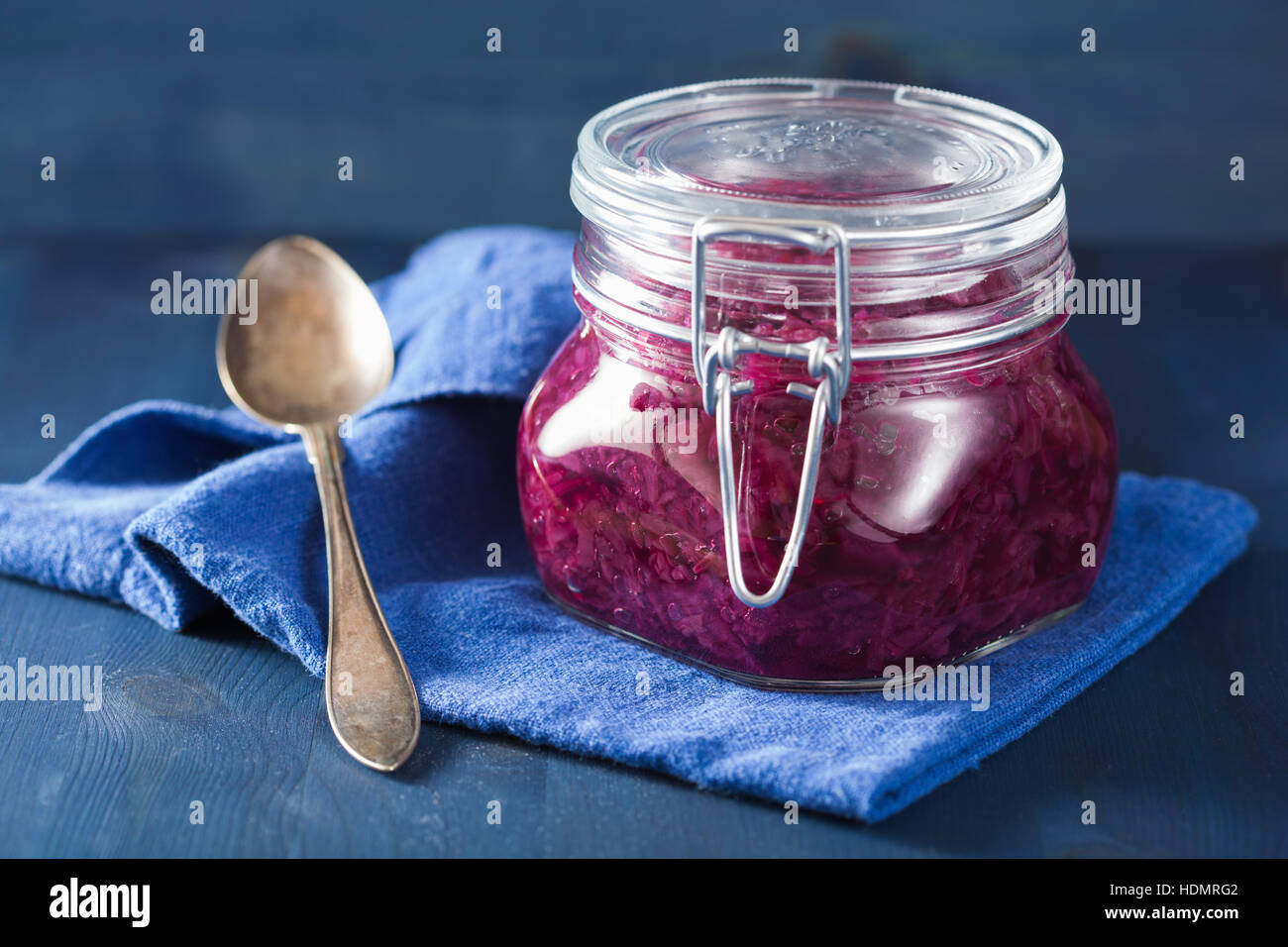 pickled red cabbage in glass jar Stock Photo Alamy