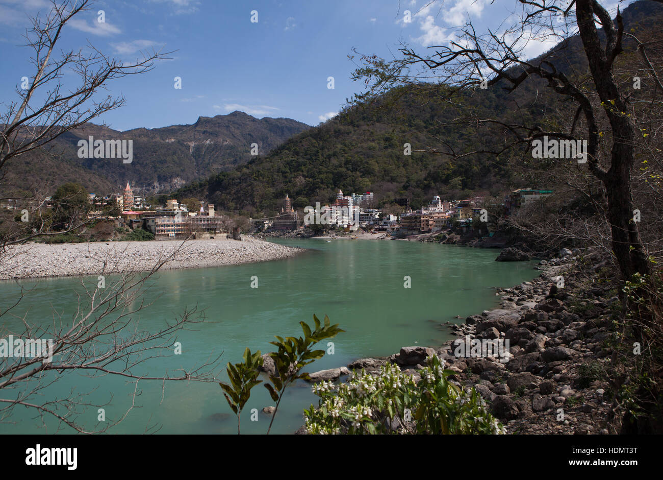 High angle view of the Ganges River in Rishikesh, Uttarakhand, India Stock Photo