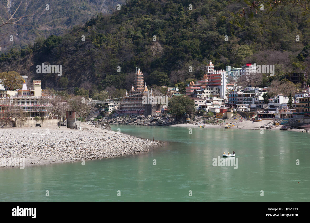 High angle view of the Ganges River in Rishikesh, Uttarakhand, India Stock Photo