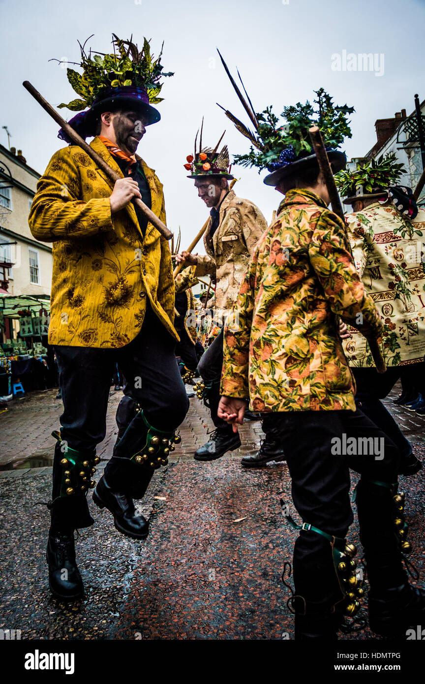 Leominster Morris folk dance group entertain crowds at Leominster's annual Christmas Victorian Market Stock Photo