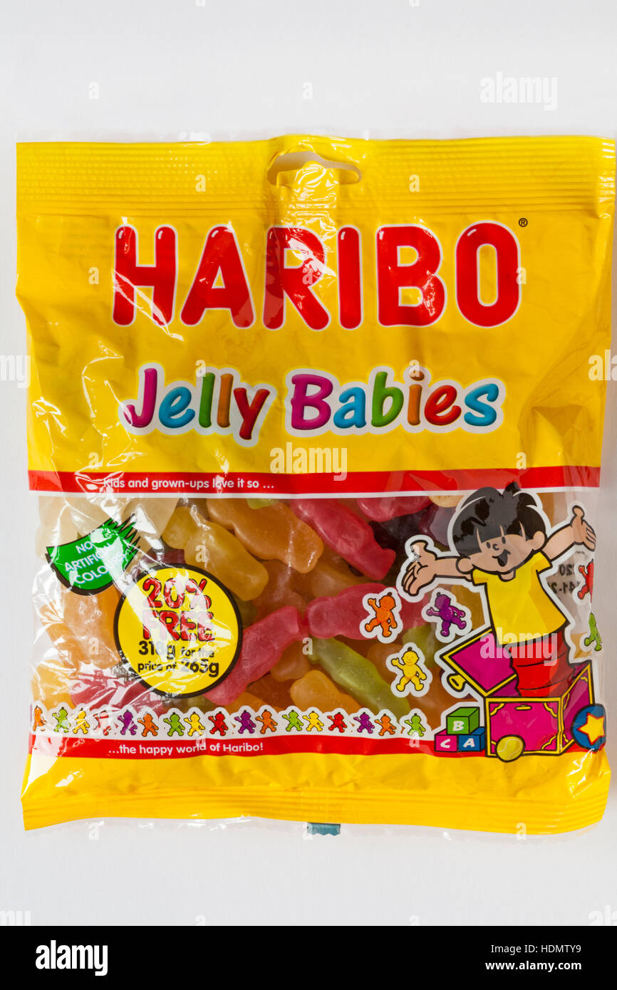 packet of Haribo Jelly Babies isolated on white background Stock Photo