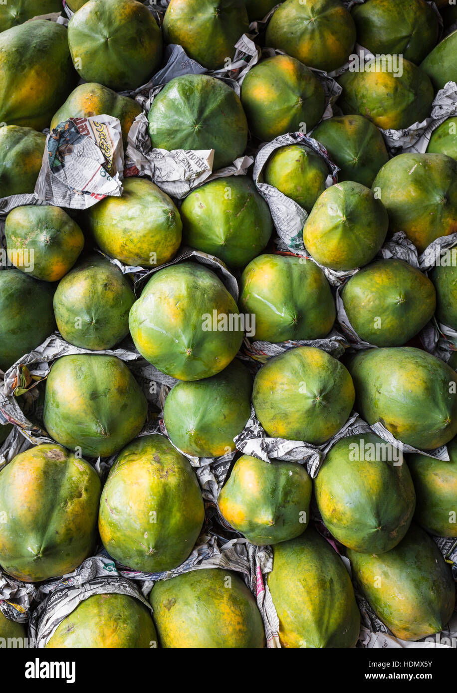 Fresh organic ripe papayas at a farmer's market in Kandy, Sri Lanka