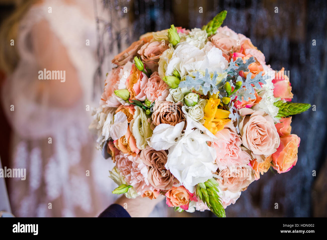 Big wedding bouquet before ceremony Stock Photo Alamy