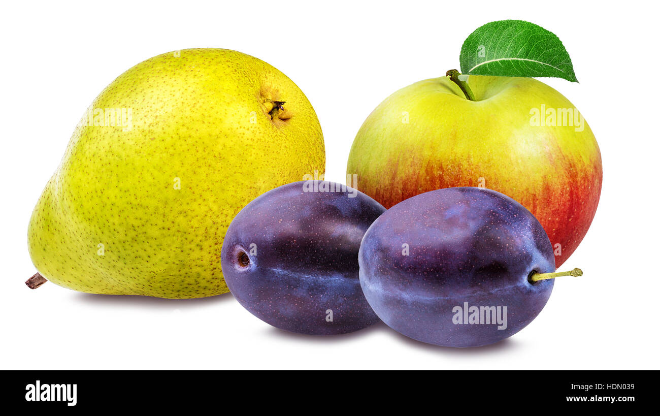 apple,plums and pears isolated on white background Stock Photo