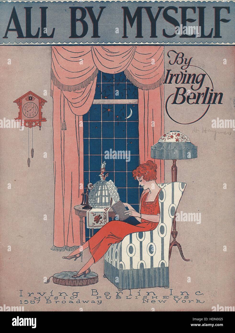 'All By Myself' 1921 Irving Berlin Sheet Music Cover Stock Photo