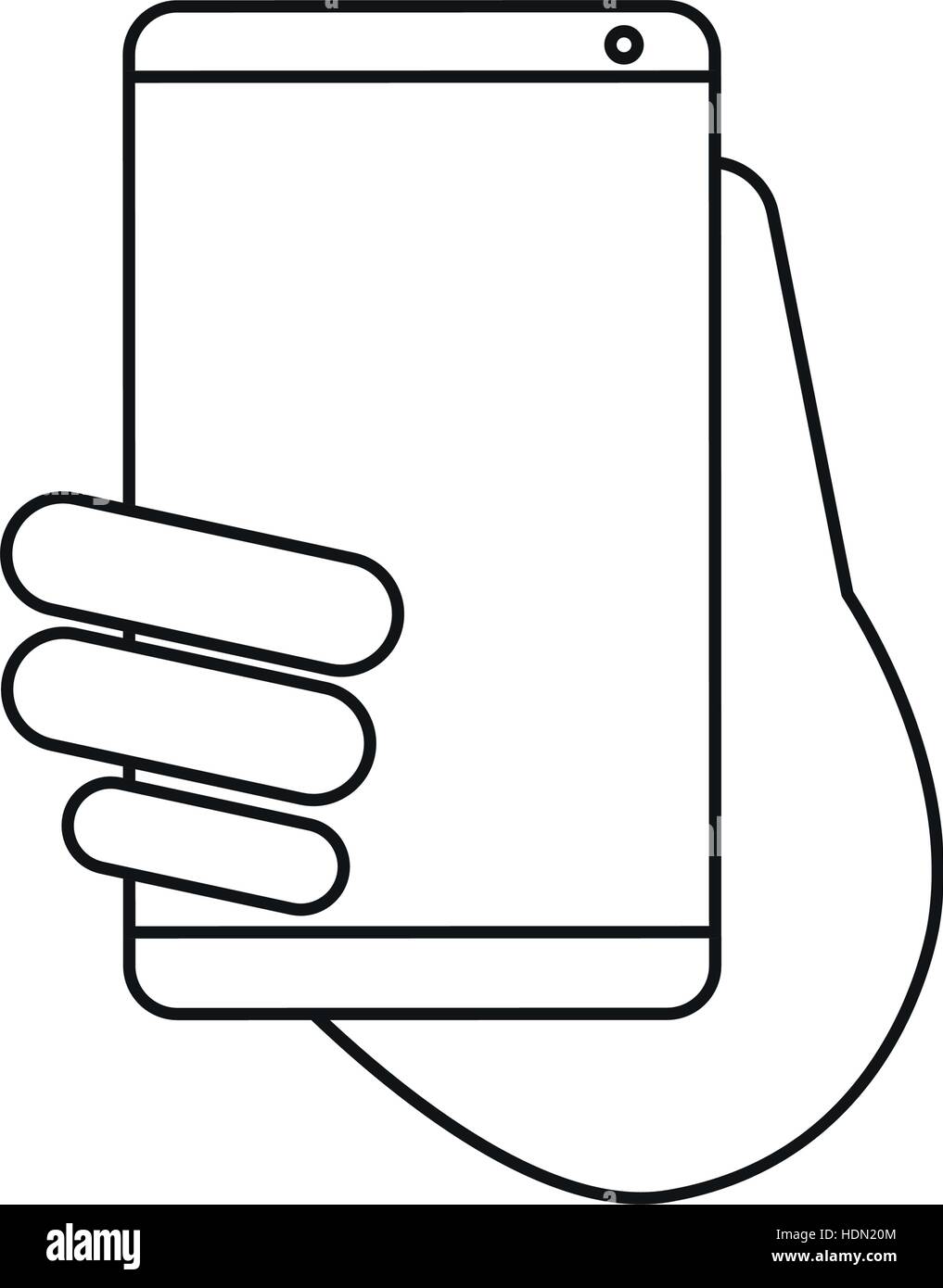 hand holds smartphone sms chat technology outline Stock Vector Image ...