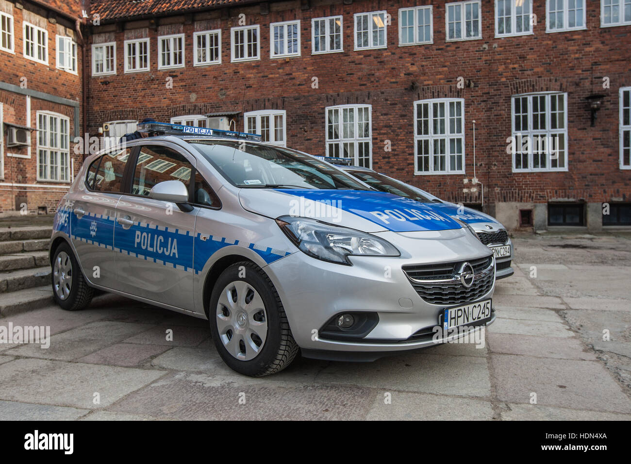 Gdansk, Poland. 13th Dec, 2016. Opel Corsa Police car is seen. Three new  cars and new drugs analyser start operating in Pomeranian Police. Cars and  laboratory machine was bought by the Pomeranian