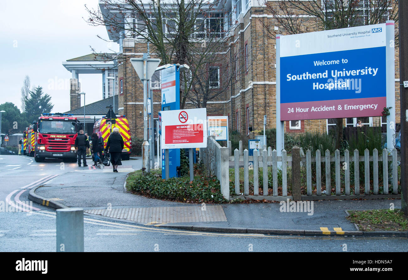 Southend-on-sea, Essex, UK. 13th Dec, 2016. A major incident has been declared at Southend Hospital this afternoon due to a large diesel spillage in the maternity wing. A large part of the hospital has been evacuated including the maternity wards. Credit:  darren Attersley/Alamy Live News Stock Photo