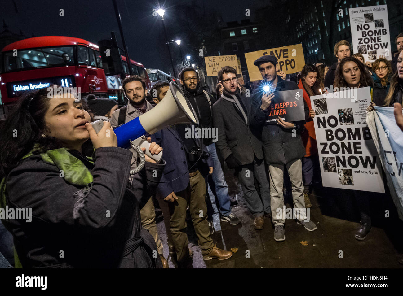 London, UK. 13th December, 2016. Emergency Protest for Aleppo and Syria opposite Downing Street Credit:  Guy Corbishley/Alamy Live News Stock Photo