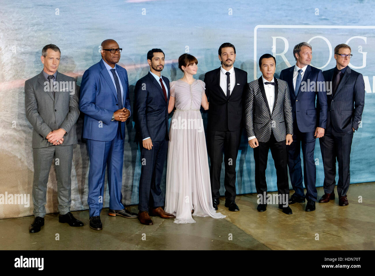 Cast attends the Launch Event of ROGUE ONE: A STAR WARS STORY  on 13/12/2016 at  Tate Modern, Bankside, . Persons pictured: Ben Mendelsohn, Forest Whitaker, Riz Ahmed, Felicity Jones, Diego Luna, Donnie Yen, Mads Mikkelsen, Alan Tudyk . Picture by Julie Edwards/Photoshot Stock Photo