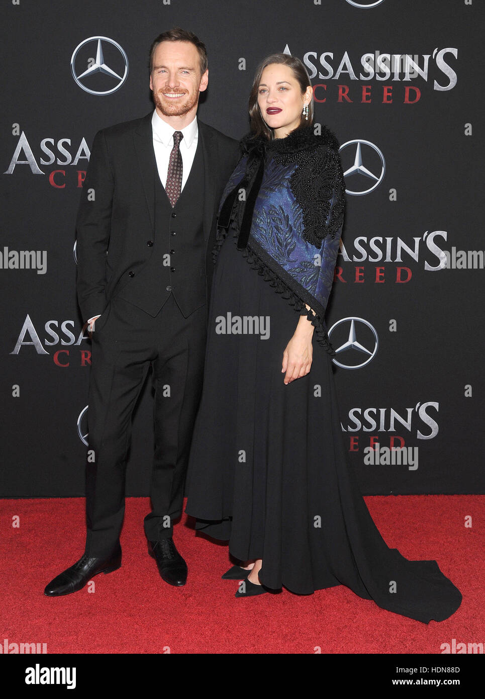 New York, USA. 13th December, 2016. Actress Marion Cotillard and Michael attends the 'Assassin's Creed' New York premiere at AMC Empire 25 theater on December 13, 2016 in New York City.Photo by: John Palmer/MediaPunch Credit:  MediaPunch Inc/Alamy Live News Stock Photo