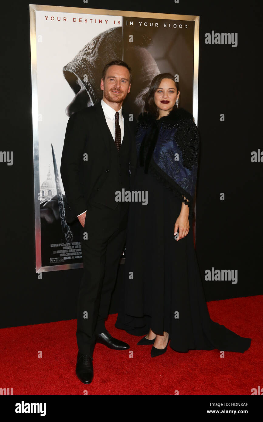 New York, USA. 13th December, 2016. Michael Fassbender (L) and Marion Cotillard attend the screening of 'Assassin's Creed' at AMC Empire on December 13, 2016 in New York City. Credit:  Debby Wong/Alamy Live News Stock Photo