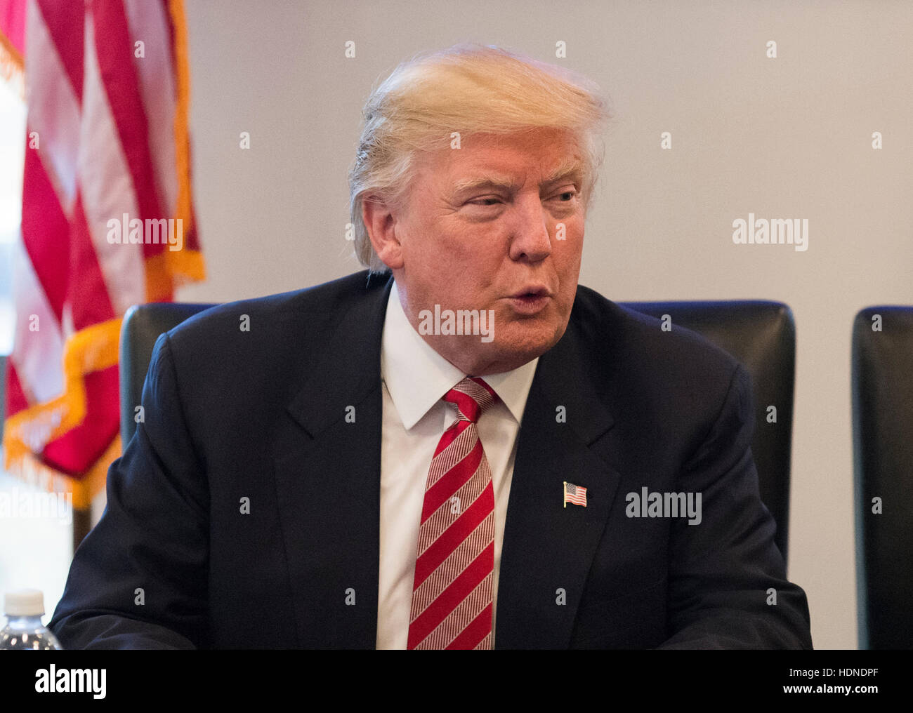 New York, USA. 14th December, 2016. United States President-elect Donald Trump is seen at a meeting of technology leaders in the Trump Organization conference room at Trump Tower in New York, NY, USA on December 14, 2016. Credit: Albin Lohr-Jones/Pool via CNP /MediaPunch Credit:  MediaPunch Inc/Alamy Live News Stock Photo