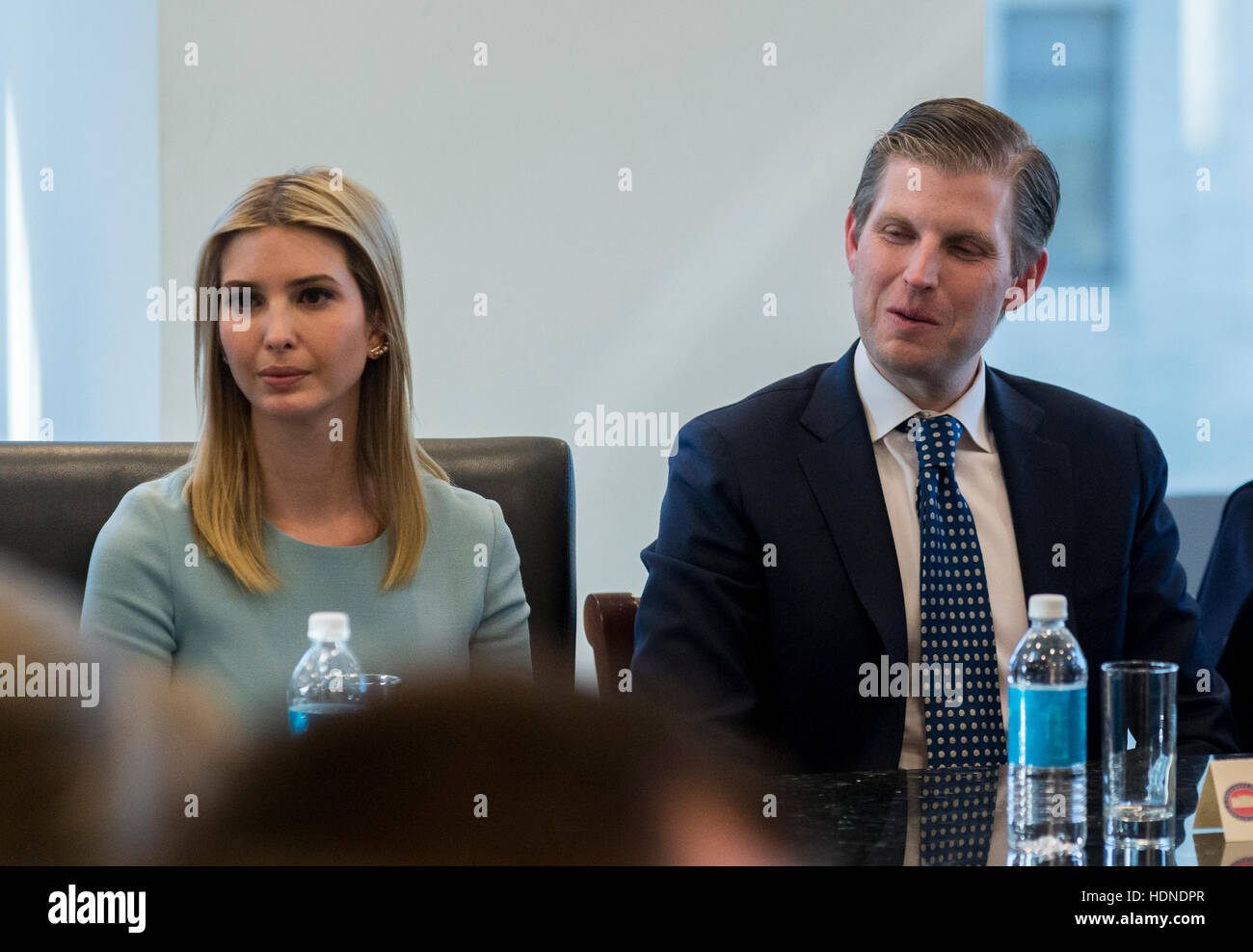 New York, USA. 14th December, 2016. Ivanka and Eric Trump are seen at a meeting of technology leaders in the Trump Organization conference room at Trump Tower in New York, NY, USA on December 14, 2016. Credit: Albin Lohr-Jones/Pool via CNP /MediaPunch Credit:  MediaPunch Inc/Alamy Live News Stock Photo