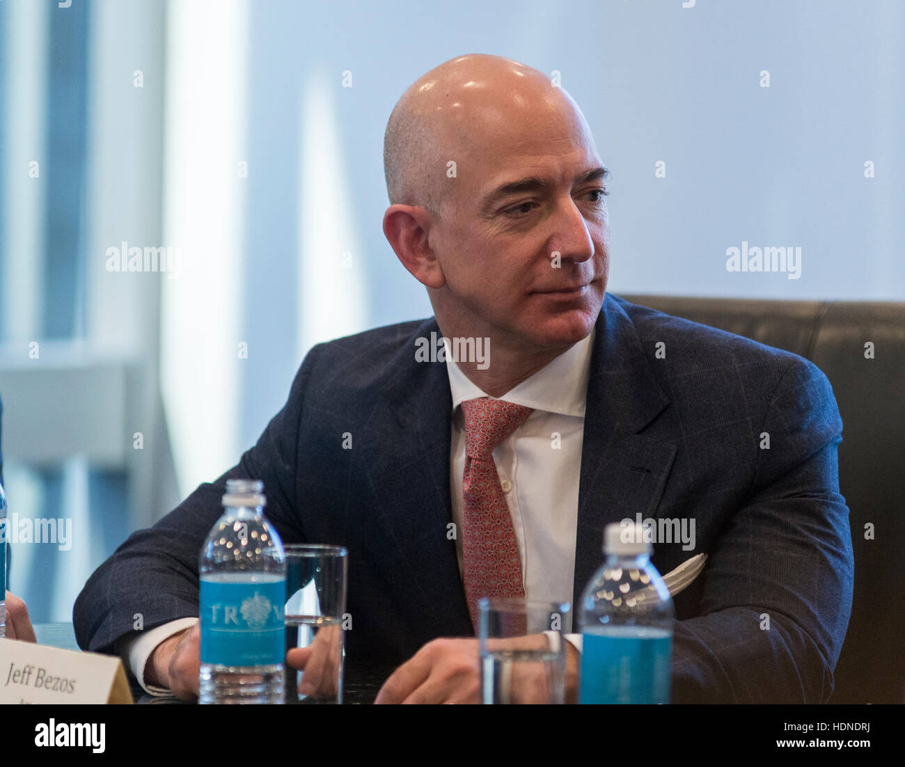 New York, USA. 14th December, 2016. Amazon CEO Jeff Bezos is seen at a meeting of technology leaders in the Trump Organization conference room at Trump Tower in New York, NY, USA on December 14, 2016. Credit: Albin Lohr-Jones/Pool via CNP /MediaPunch Credit:  MediaPunch Inc/Alamy Live News Stock Photo