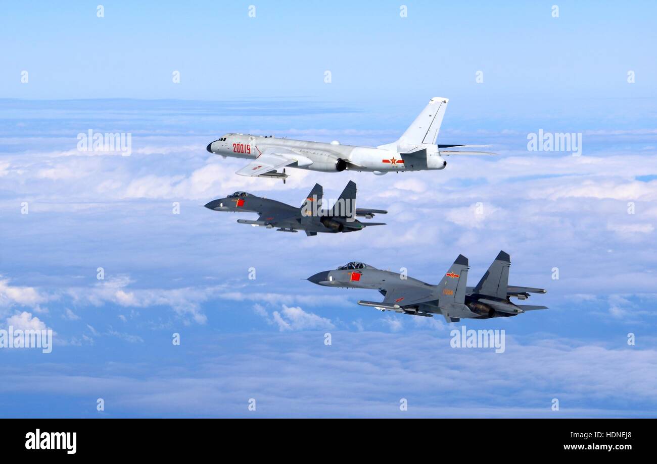 Beijing, China. 15th Dec, 2016. File photo shows Chinese Air Force aircrafts taking part in a high sea drill. Recent drills conducted by the Chinese Air Force on the high seas are regular, routine military activities, an air force spokesperson said Thursday. Credit:  Yang Yong/Xinhua/Alamy Live News Stock Photo